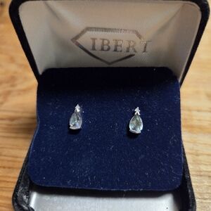 White 14k Gold Tourmaline Teardrop Earrings With Dimond Accents.